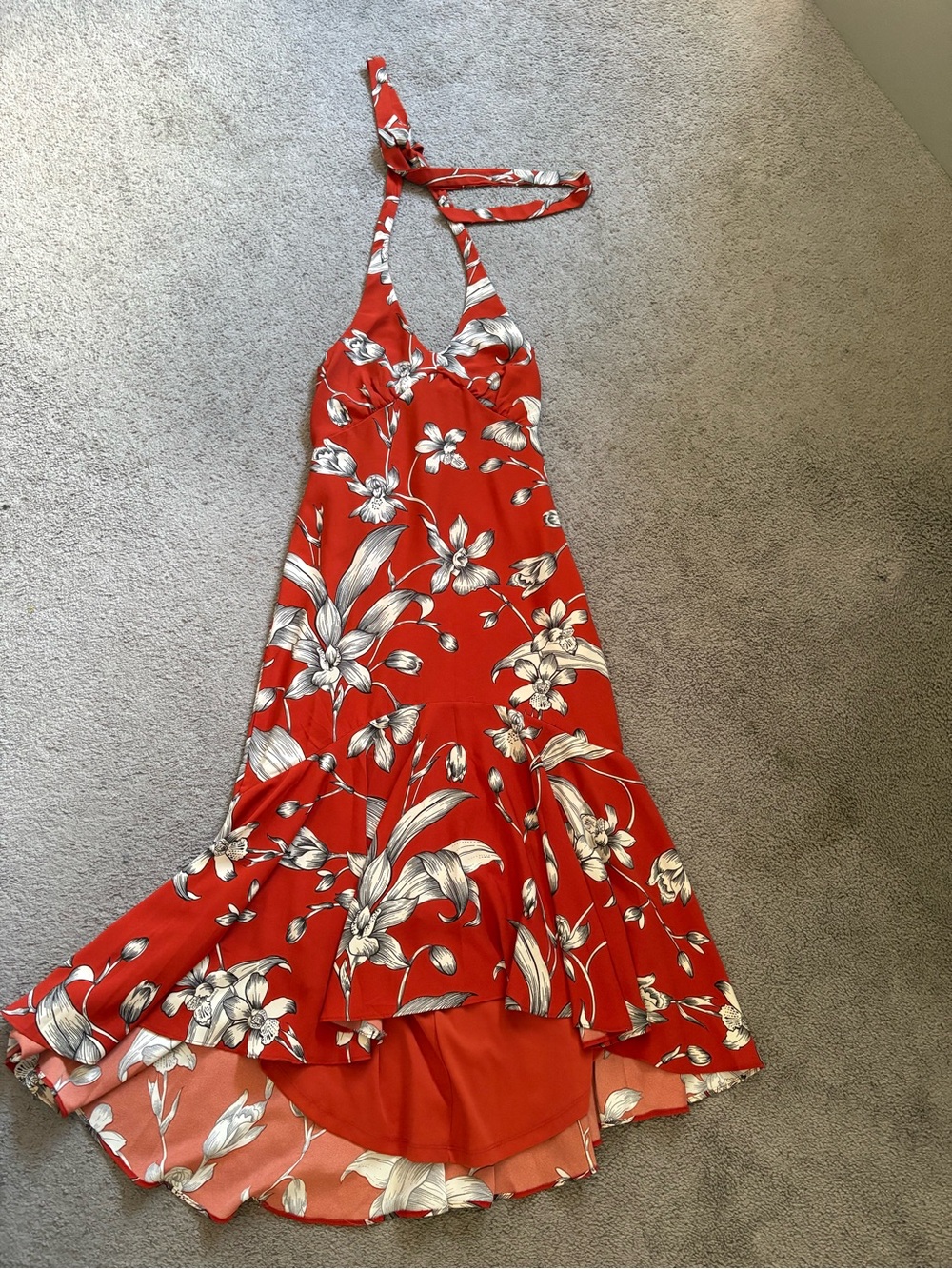 Taylor Rust Orange Floral Halter Midi Dress